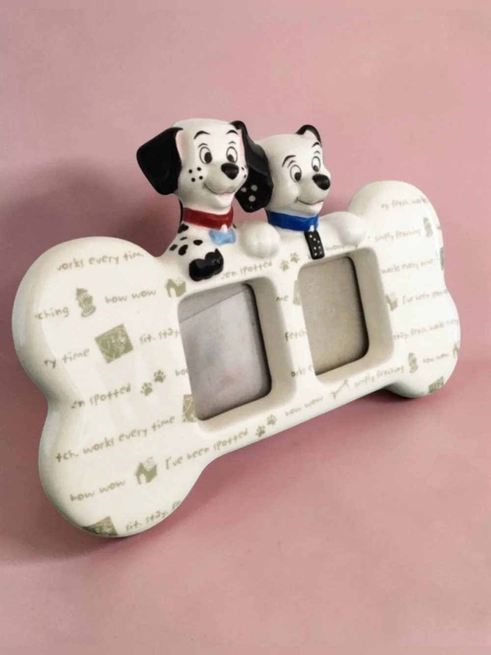 Vintage Disney 102 Dalmatians Bone-Shaped Picture Frame -Domino & Little Dipper